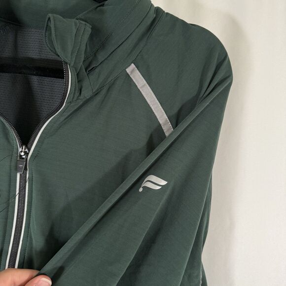 New Fabletics Jacket Men's XL Green Full Zip Tuck Away Hood Zip Pockets - Picture 4 of 13